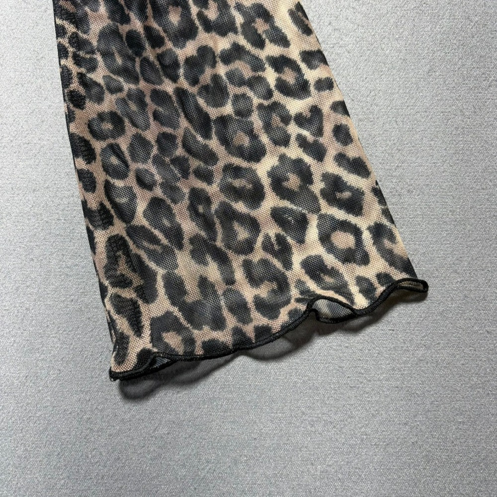 Leopard Print Mesh Top Lace Trim Bell Sleeve Ruched V-Neck Medium NWT - Picture 9 of 14